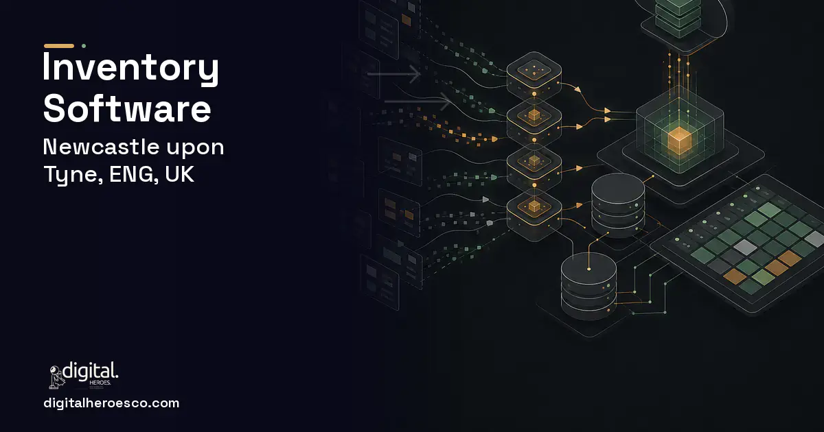 Inventory Software workflow illustration for Newcastle upon Tyne, ENG, UK.
