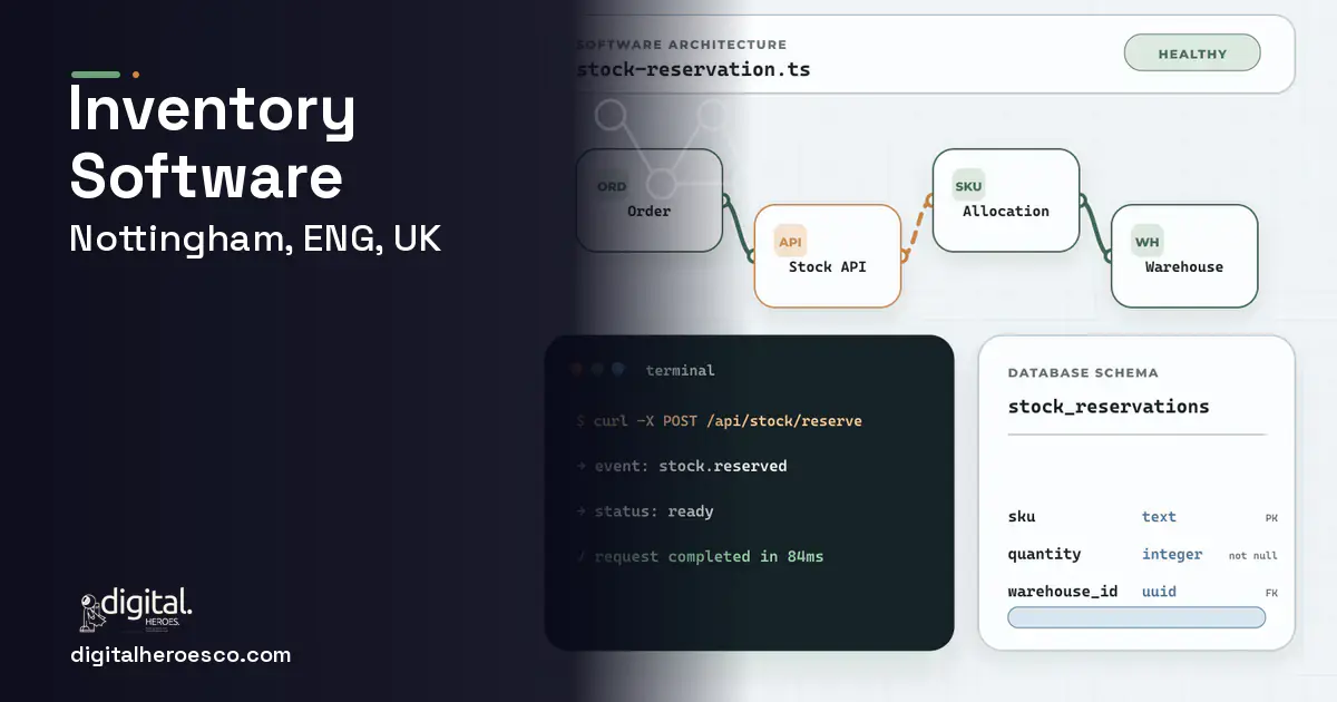 Inventory Software architecture and database illustration for Nottingham, ENG, UK.