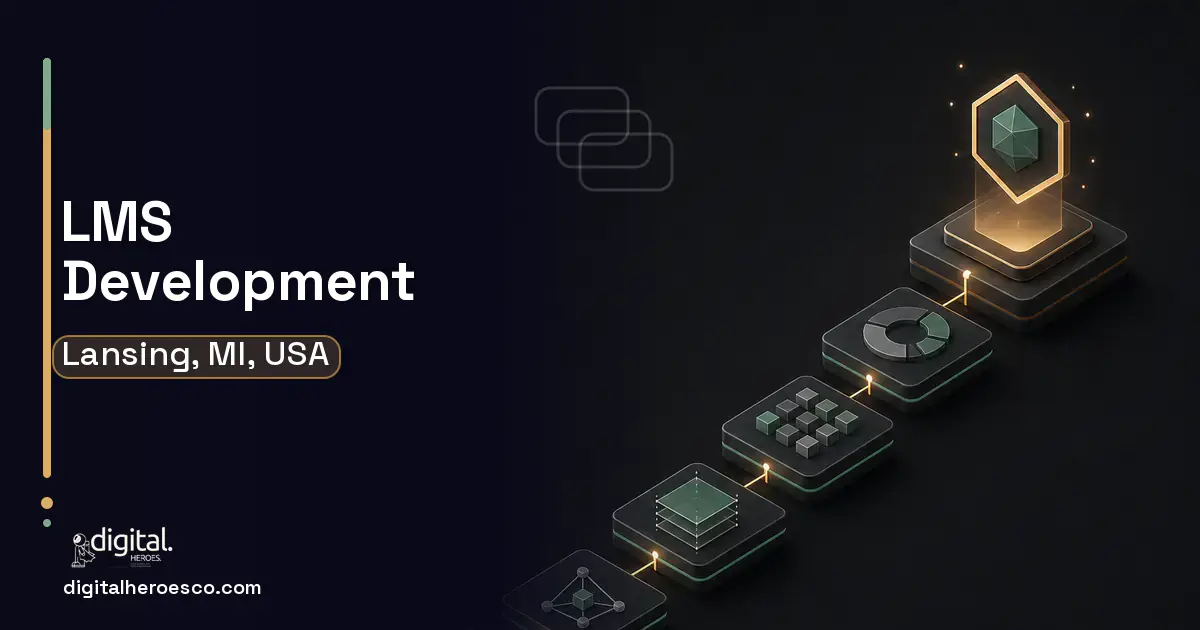 LMS Development software overview illustration for Lansing, MI, USA.