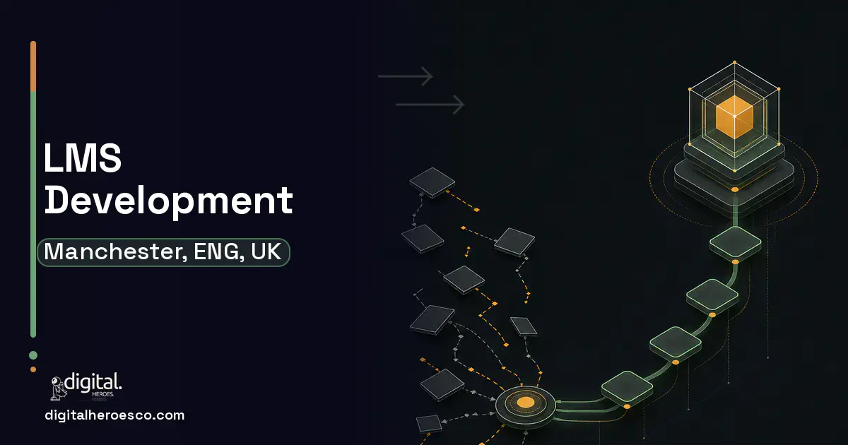 LMS Development workflow illustration for Manchester, ENG, UK.
