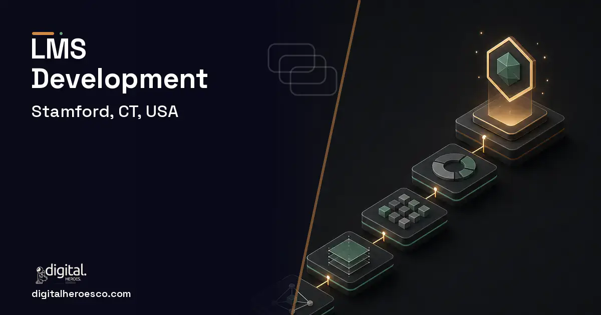 LMS Development software overview illustration for Stamford, CT, USA.