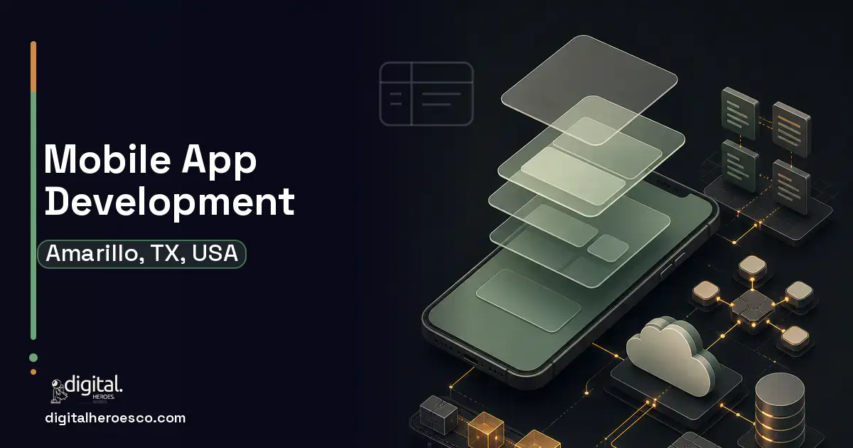 Mobile App Development product interface illustration for Amarillo, TX, USA.