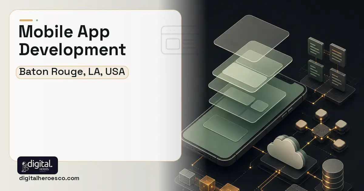 Mobile App Development product interface illustration for Baton Rouge, LA, USA.