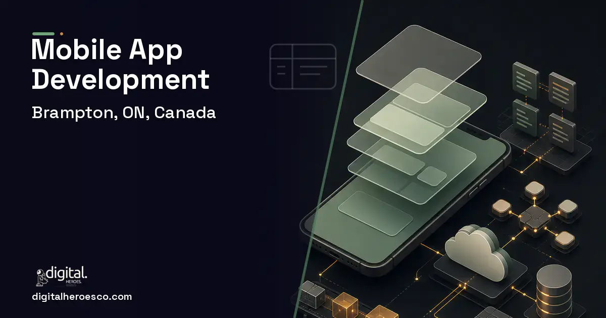 Mobile App Development product interface illustration for Brampton, ON, Canada.