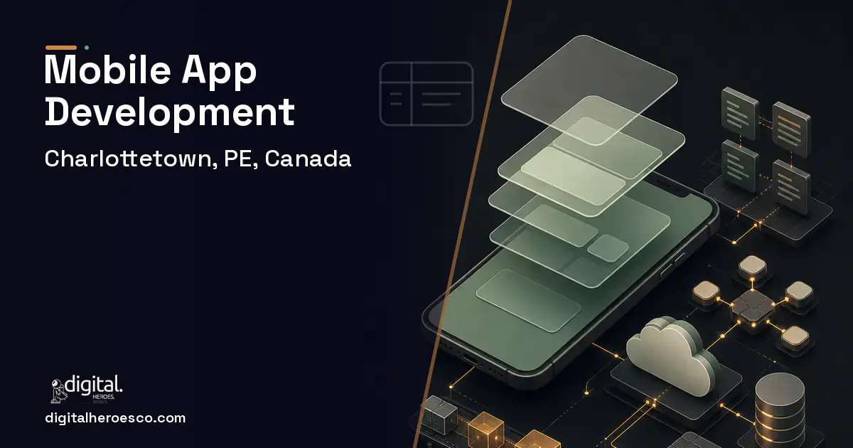 Mobile App Development product interface illustration for Charlottetown, PE, Canada.