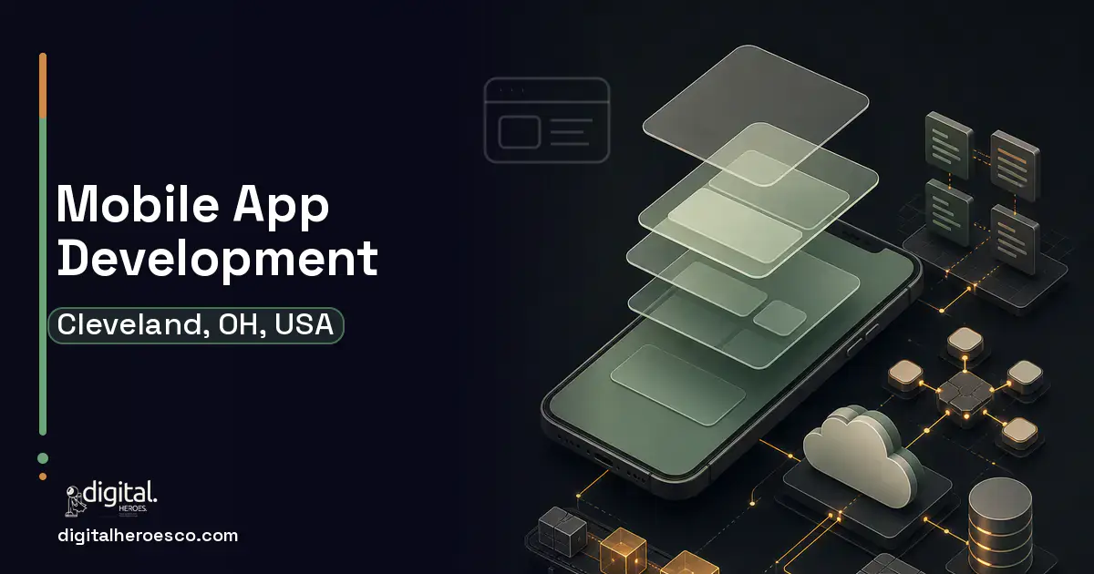 Mobile App Development product interface illustration for Cleveland, OH, USA.
