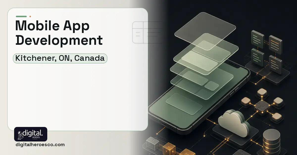 Mobile App Development product interface illustration for Kitchener, ON, Canada.