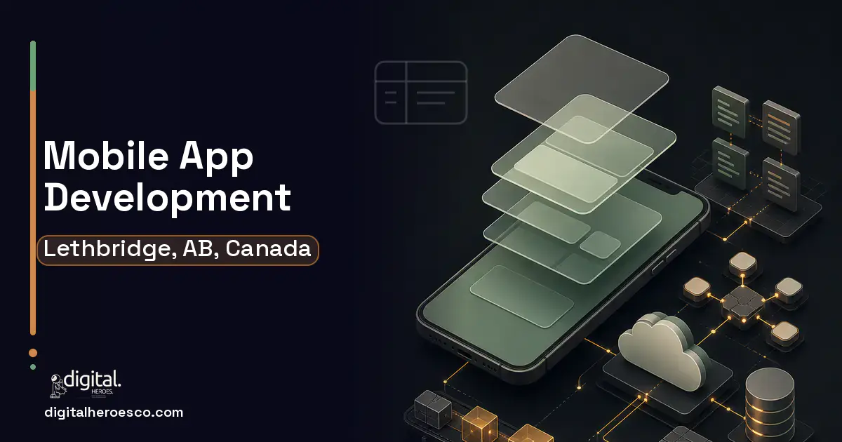 Mobile App Development product interface illustration for Lethbridge, AB, Canada.