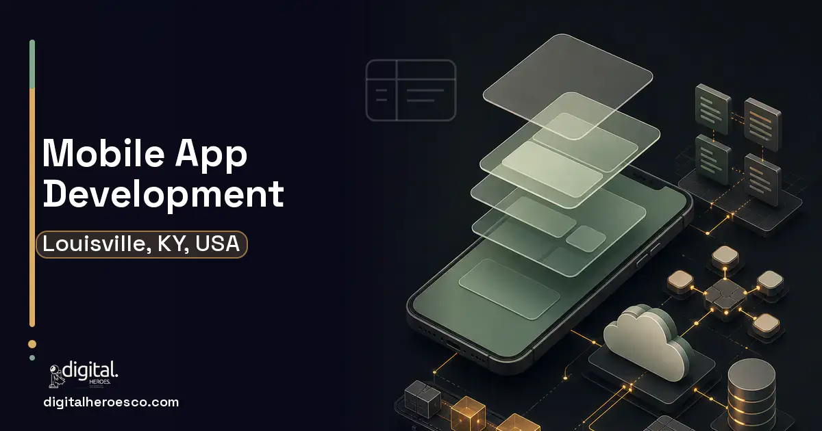 Mobile App Development product interface illustration for Louisville, KY, USA.