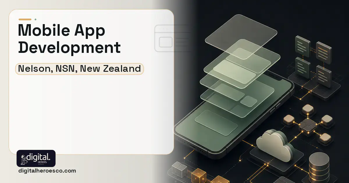 Mobile App Development product interface illustration for Nelson, NSN, New Zealand.