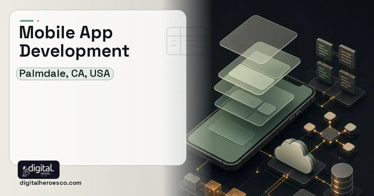 Mobile App Development product interface illustration for Palmdale, CA, USA.