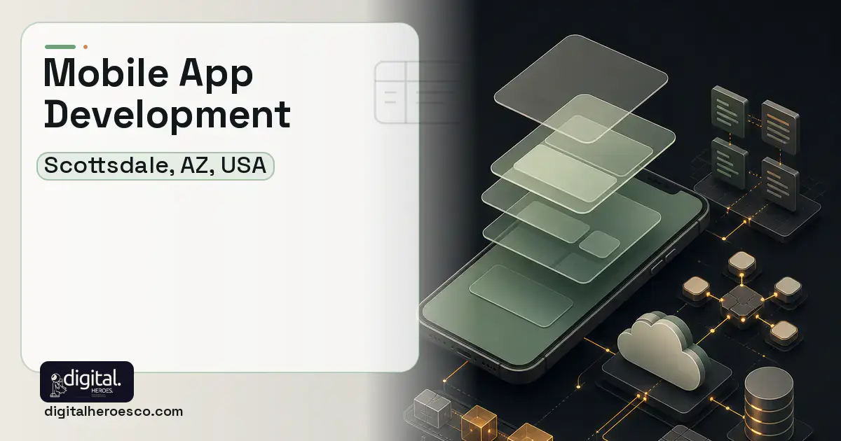 Mobile App Development product interface illustration for Scottsdale, AZ, USA.