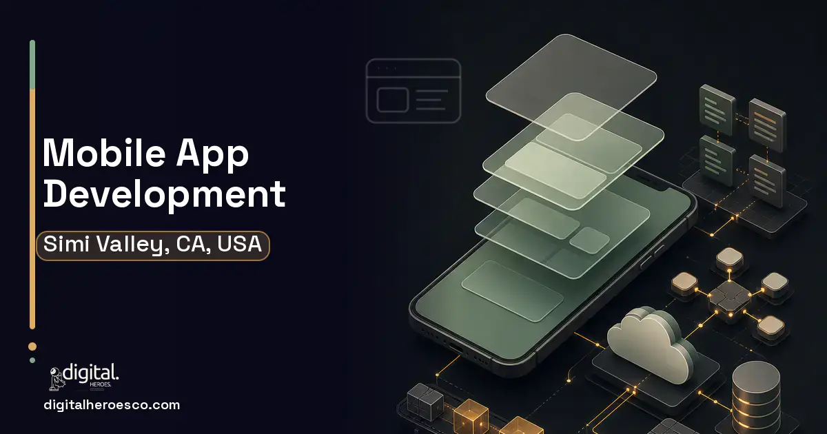 Mobile App Development product interface illustration for Simi Valley, CA, USA.