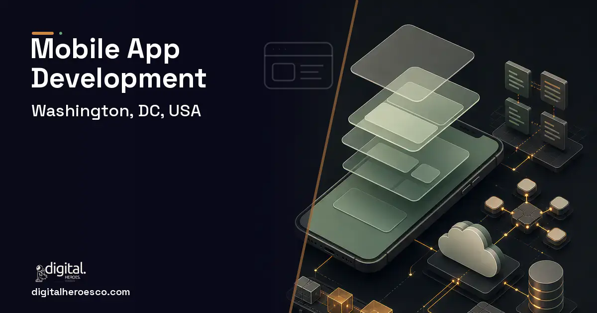 Mobile App Development product interface illustration for Washington, DC, USA.