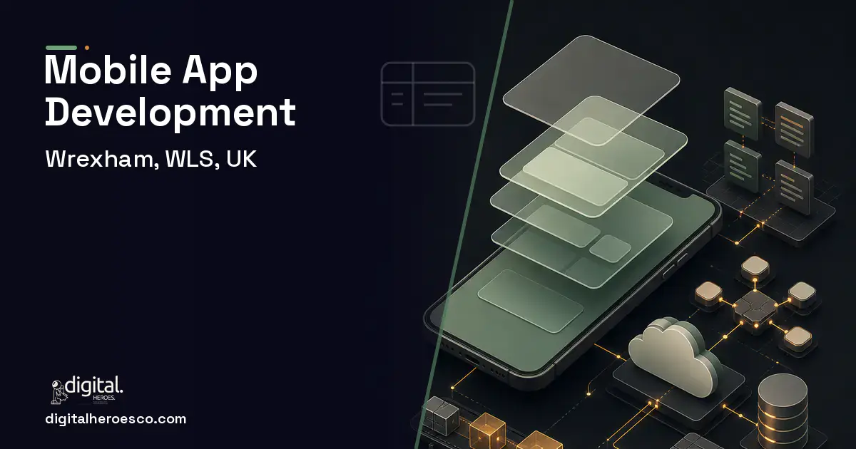 Mobile App Development product interface illustration for Wrexham, WLS, UK.