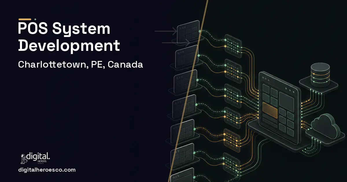 POS System Development workflow illustration for Charlottetown, PE, Canada.