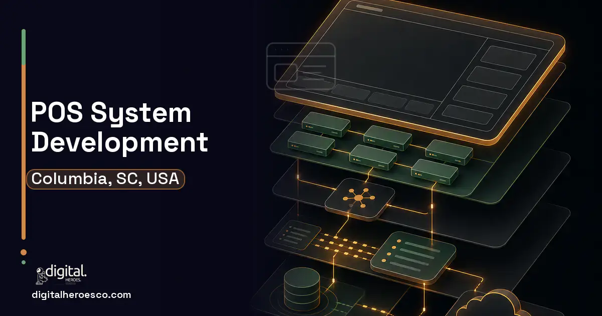 POS System Development product interface illustration for Columbia, SC, USA.