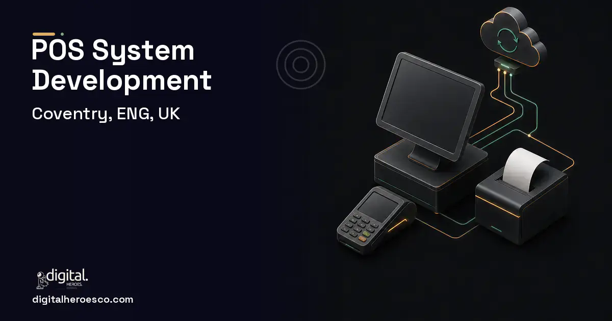 POS System Development software overview illustration for Coventry, ENG, UK.