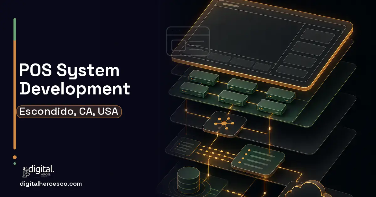 POS System Development product interface illustration for Escondido, CA, USA.