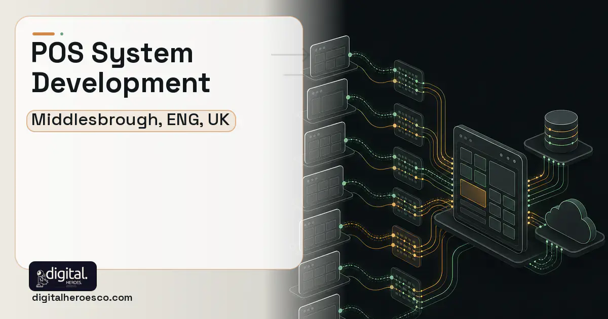 POS System Development workflow illustration for Middlesbrough, ENG, UK.