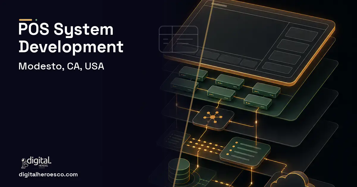 POS System Development product interface illustration for Modesto, CA, USA.