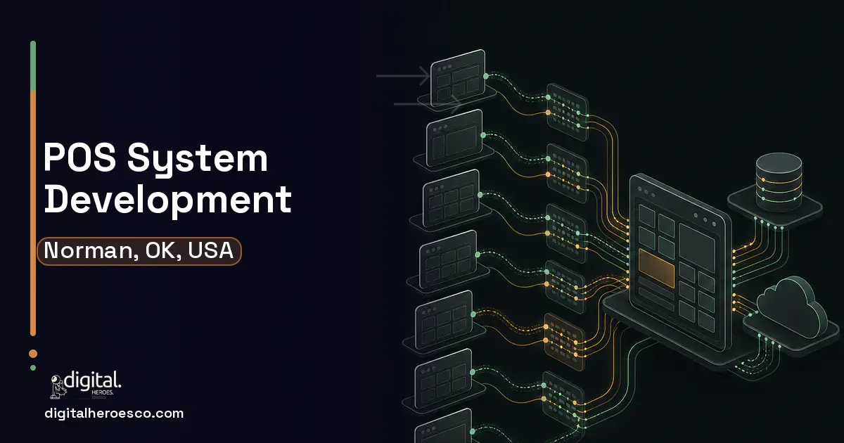 POS System Development workflow illustration for Norman, OK, USA.