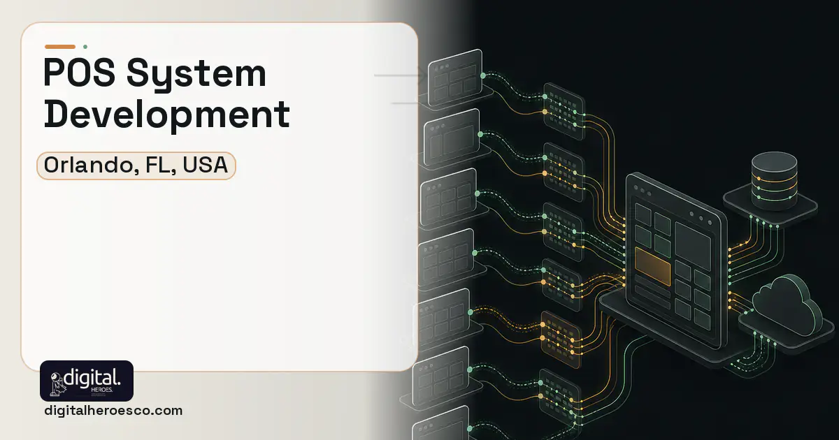 POS System Development workflow illustration for Orlando, FL, USA.