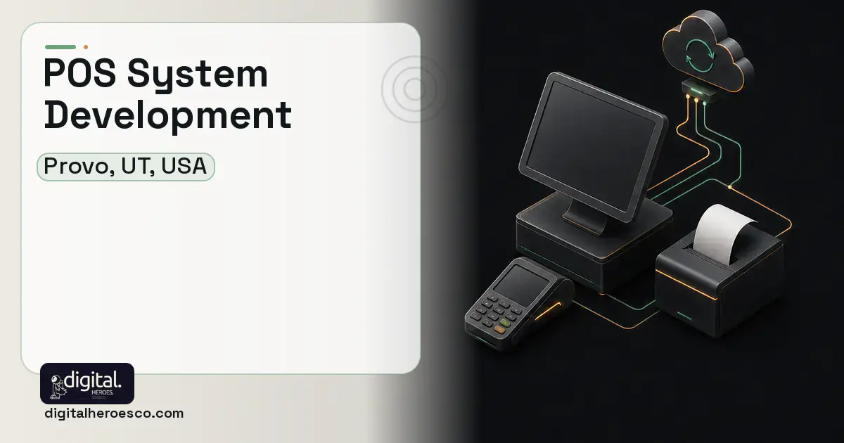 POS System Development software overview illustration for Provo, UT, USA.