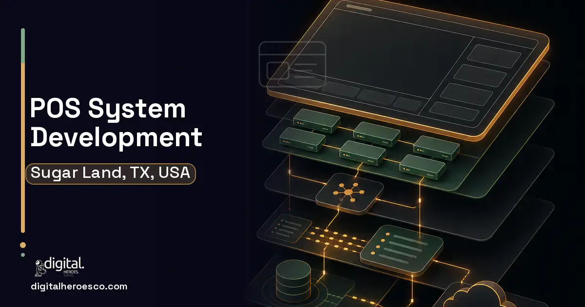 POS System Development product interface illustration for Sugar Land, TX, USA.