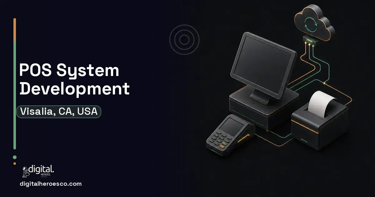 POS System Development software overview illustration for Visalia, CA, USA.