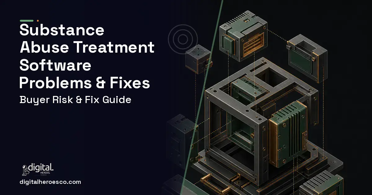 Substance Abuse Treatment Software software overview illustration showing common problems and fixes.