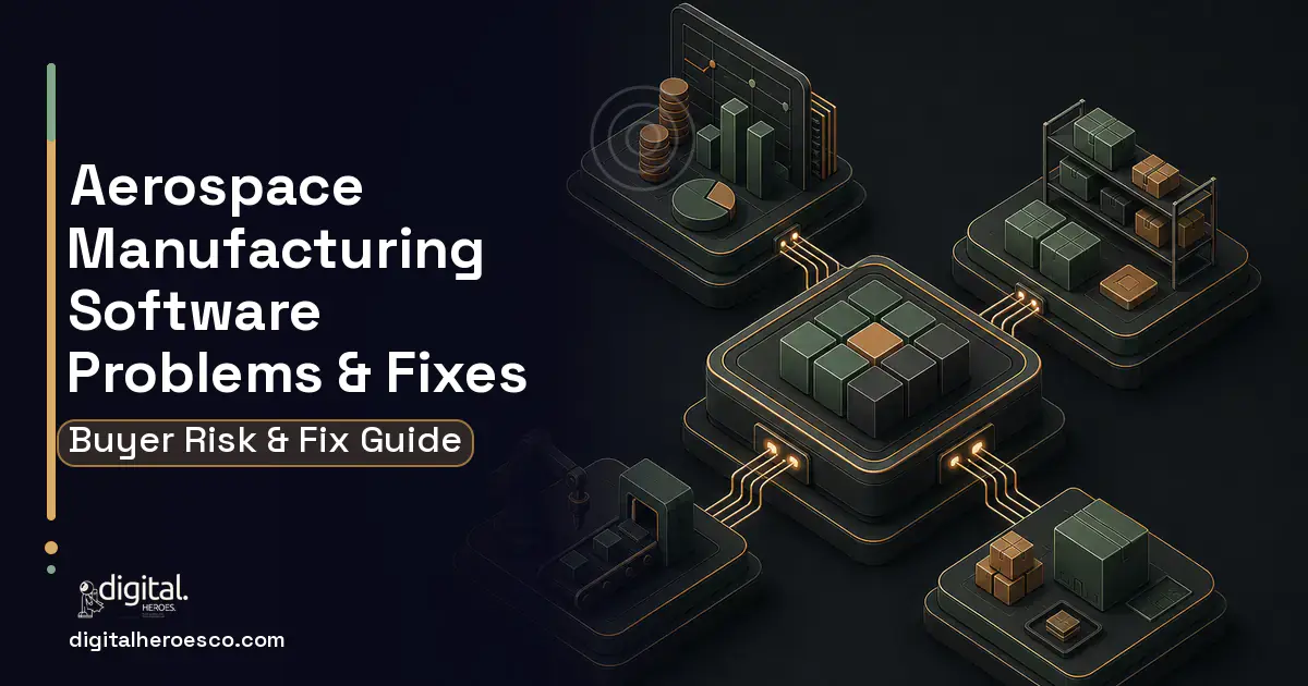 Aerospace Manufacturing Software software overview illustration showing common problems and fixes.