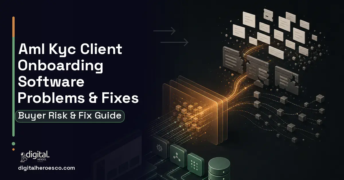 AML KYC Client Onboarding Software workflow illustration showing common problems and fixes.