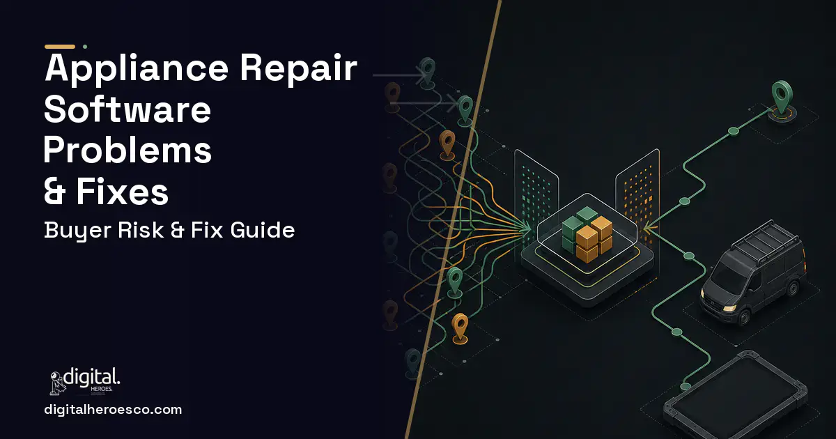 Appliance Repair Software workflow illustration showing common problems and fixes.