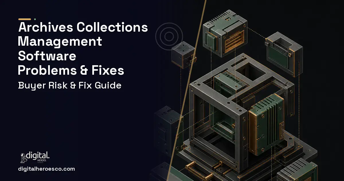 Archives Collections Management Software software overview illustration showing common problems and fixes.