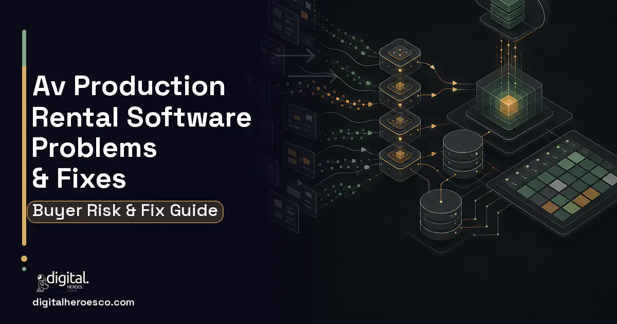 AV Production Rental Software workflow illustration showing common problems and fixes.