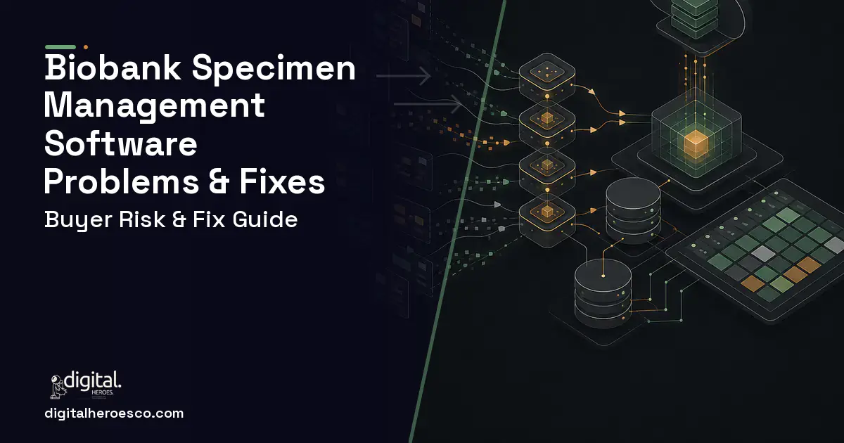 Biobank Specimen Management Software workflow illustration showing common problems and fixes.
