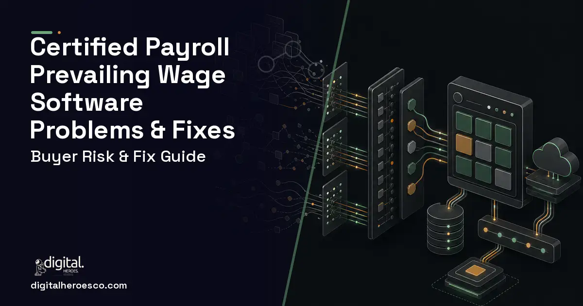 Certified Payroll Prevailing Wage Software workflow illustration showing common problems and fixes.