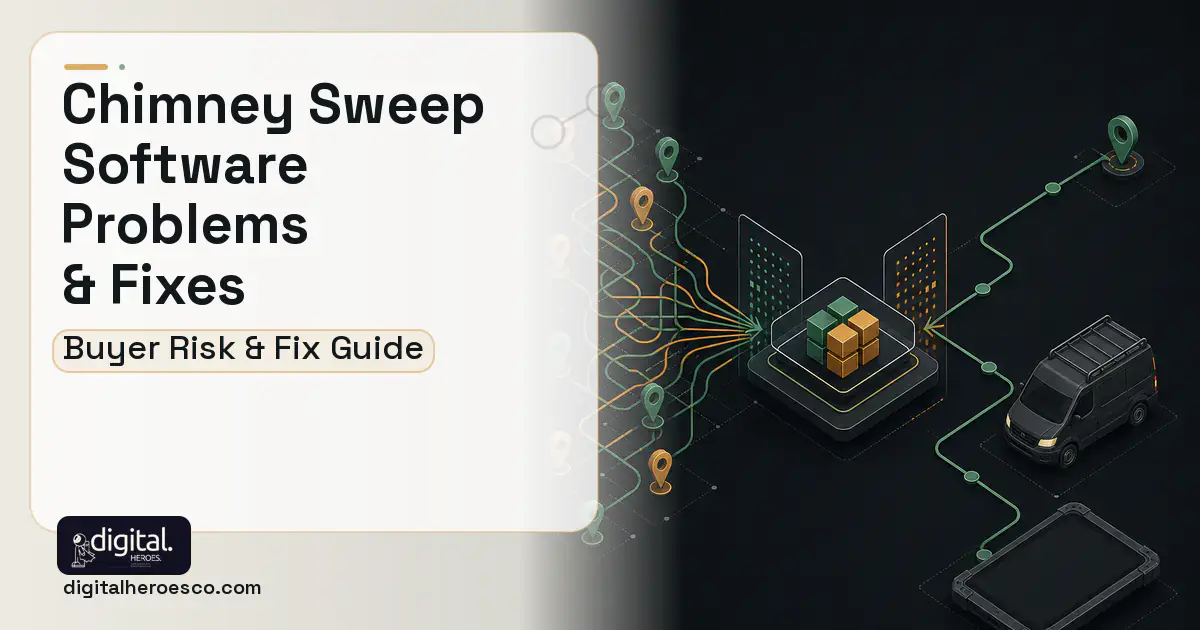 Chimney Sweep Software workflow illustration showing common problems and fixes.