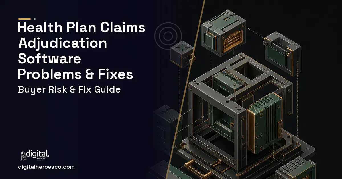 Health Plan Claims Adjudication Software software overview illustration showing common problems and fixes.