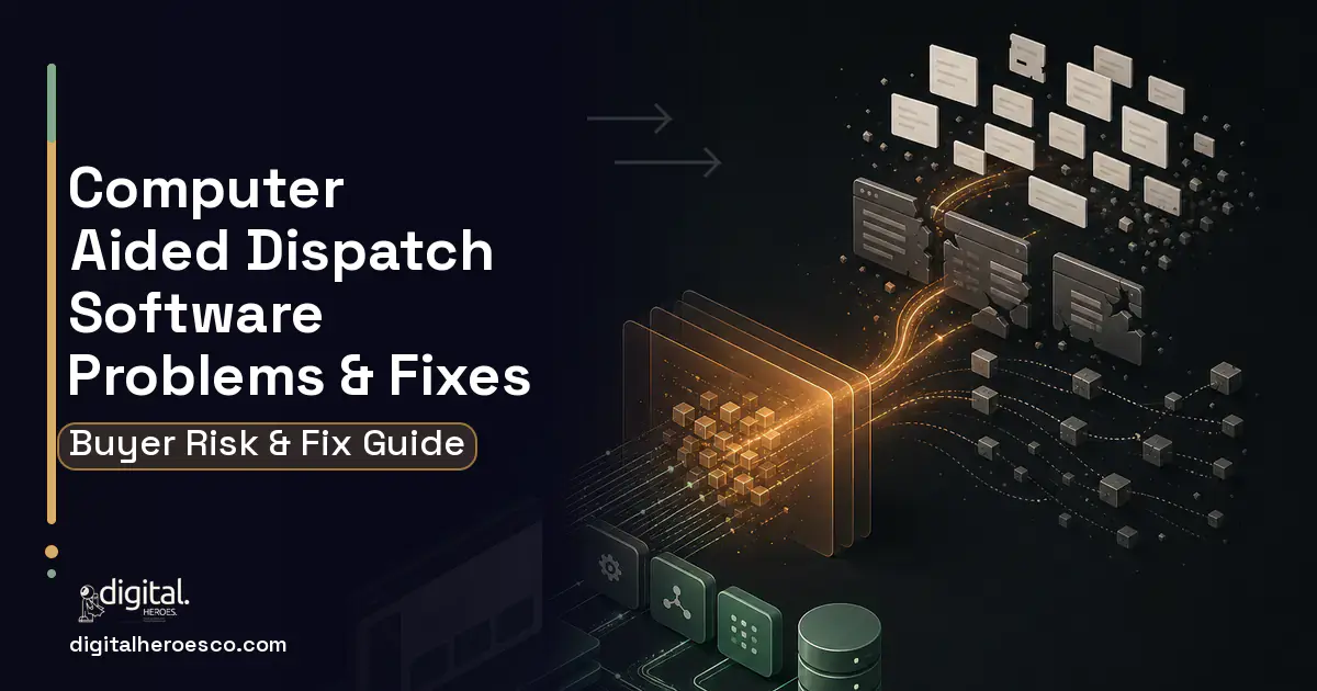 Computer Aided Dispatch Software workflow illustration showing common problems and fixes.