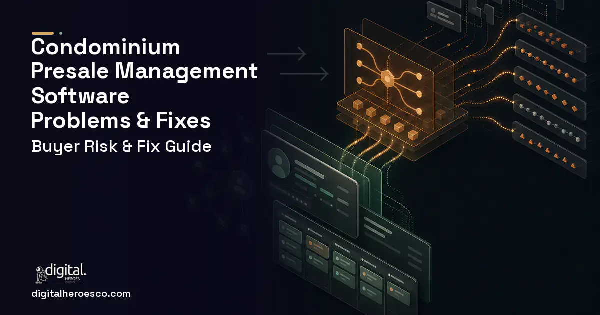 Condominium Presale Management Software workflow illustration showing common problems and fixes.