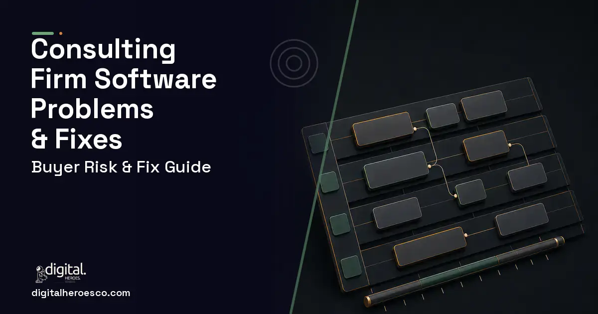 Consulting Firm Software software overview illustration showing common problems and fixes.