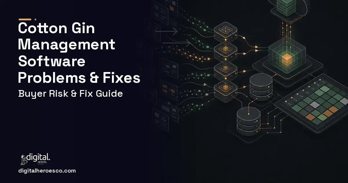 Cotton GIN Management Software workflow illustration showing common problems and fixes.