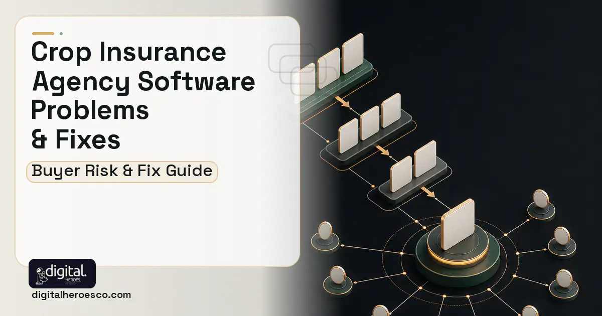 Crop Insurance Agency Software software overview illustration showing common problems and fixes.