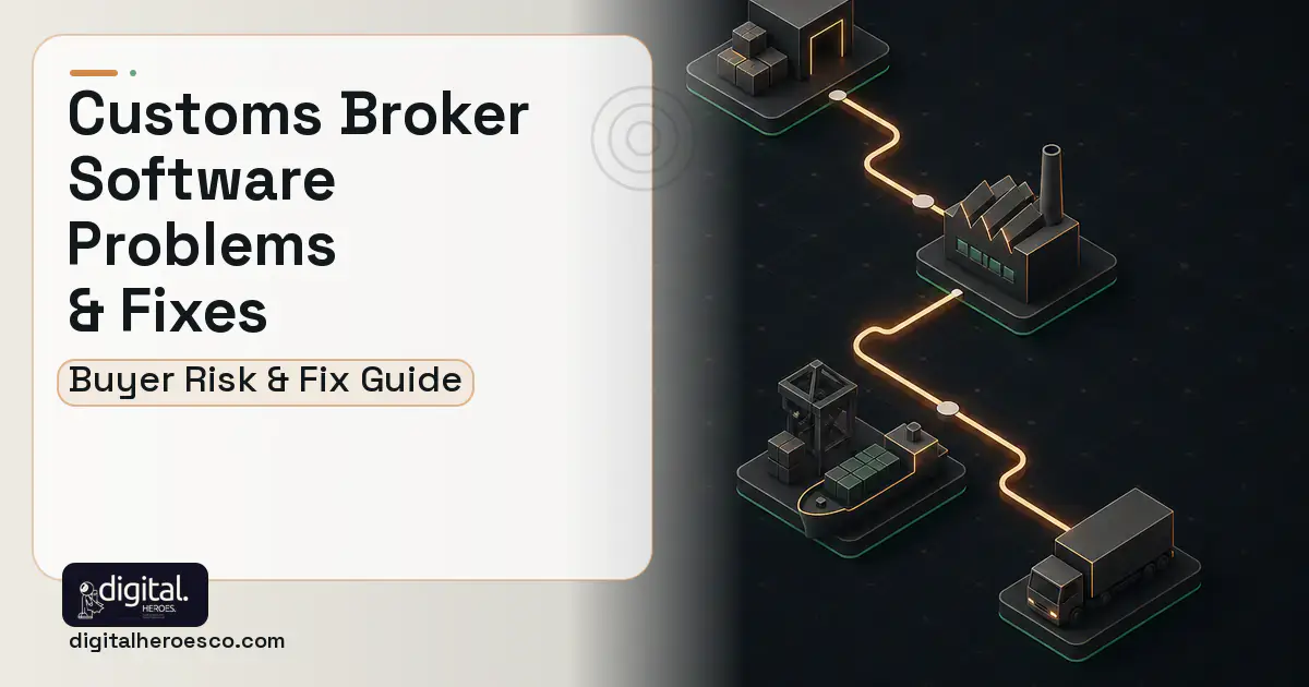 Customs Broker Software software overview illustration showing common problems and fixes.