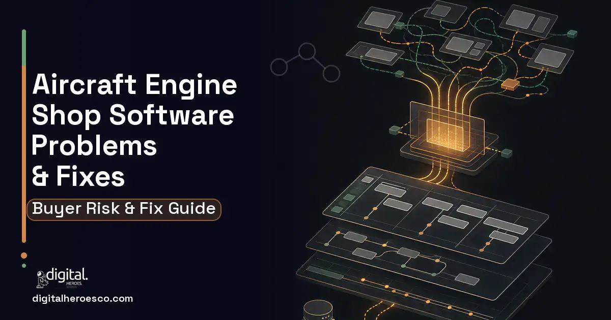 Aircraft Engine Shop Software workflow illustration showing common problems and fixes.