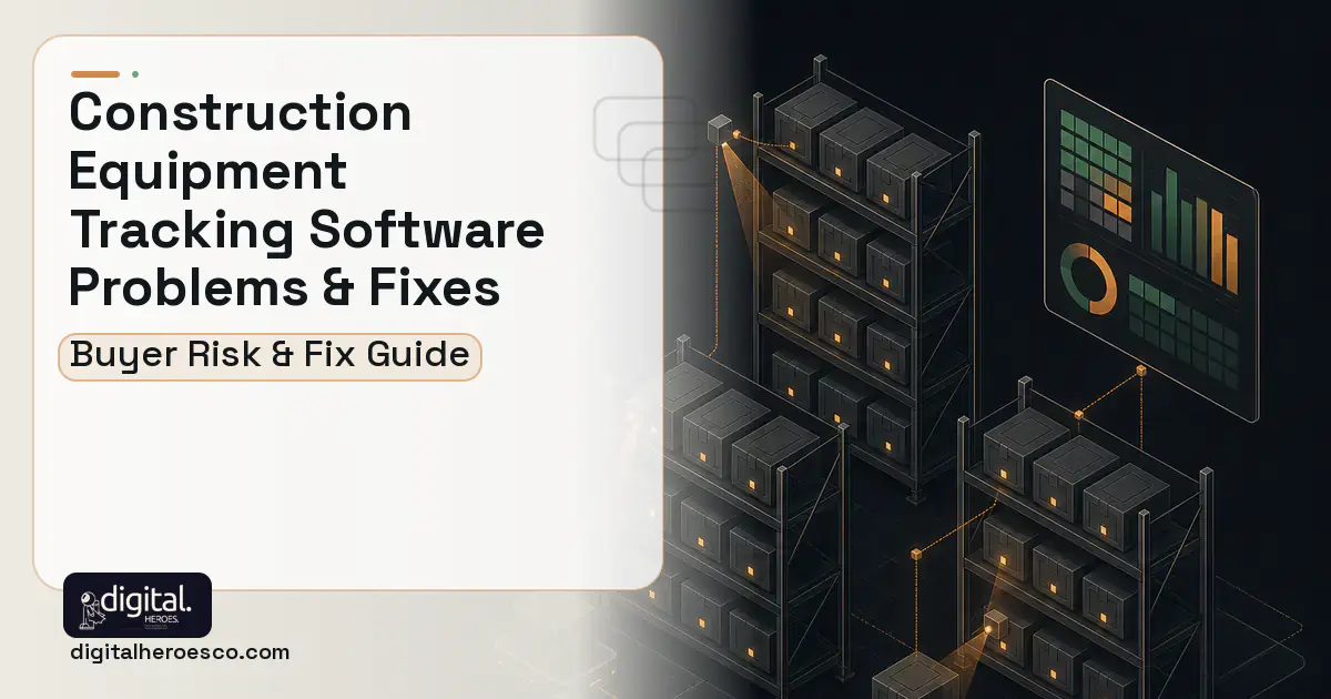 Construction Equipment Tracking Software software overview illustration showing common problems and fixes.
