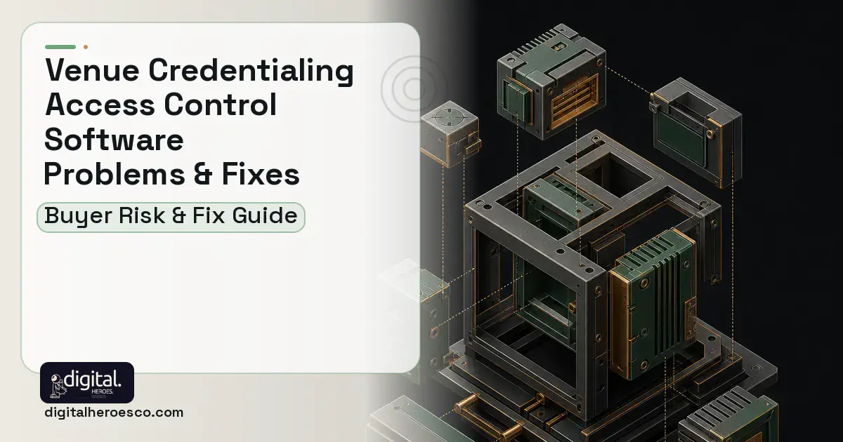 Venue Credentialing Access Control Software software overview illustration showing common problems and fixes.