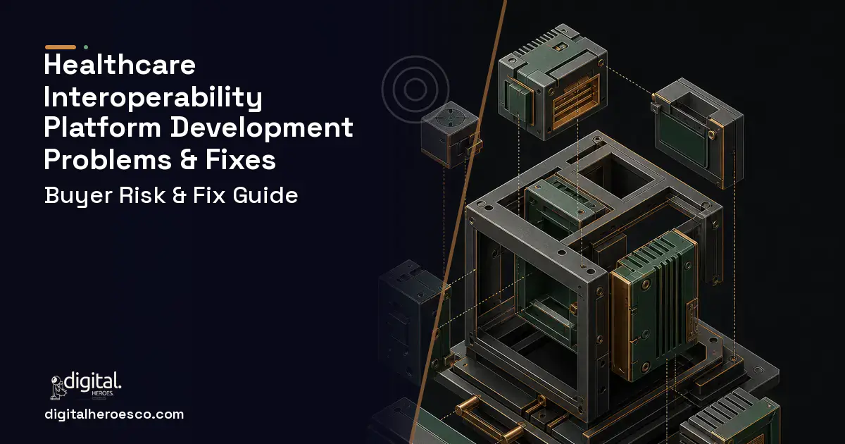 Healthcare Interoperability Platform Development software overview illustration showing common problems and fixes.